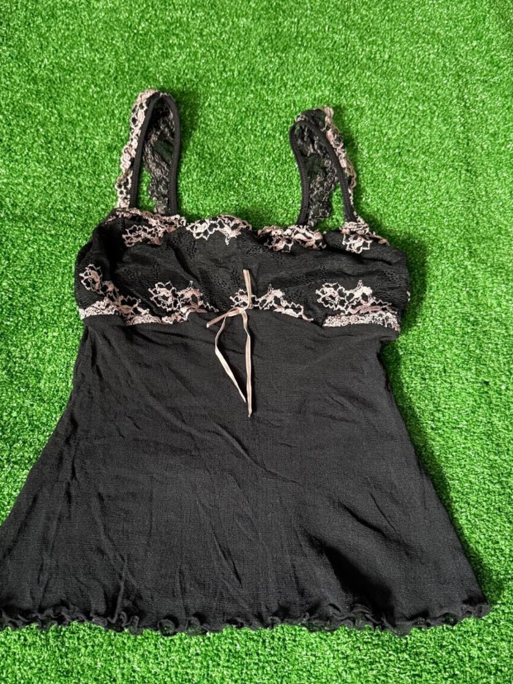 Vintage Gilligan & O'Malley Stretch Black Lace Camisole Lingerie Cami Top Size L